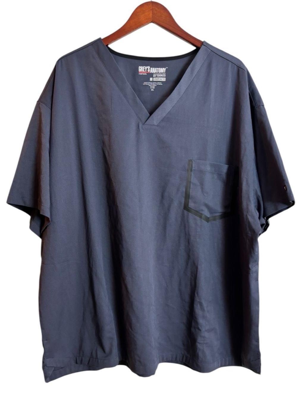NEW Grey's Anatomy Men's V Neck Steel Grey 3 Pocket V Neck Scrub Top Size 3XL